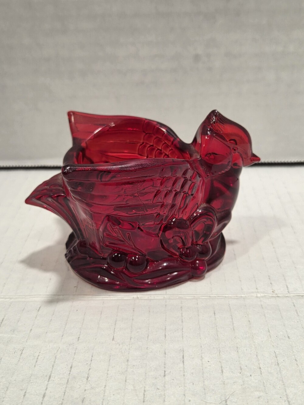 Gorham Vintage Ruby Red Glass Cardinal Bird Votive Candle Holder
